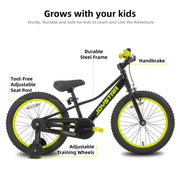 20 Inch Kids Mountain Bike with Training Wheels and Handbrake for 7-12 Years Old Boys and Girls
