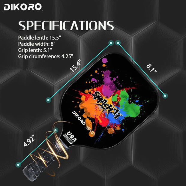 USAPA Lightweight Graphite Textured Surface Fiberglass Face Pickleball Paddles With Accessories