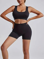 2 Piece Stretchy Sports Bra and High Waisted Seamless Workout Shorts