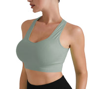 Women Gym Workout Crop Top Yoga Vest Shockproof With Chest Pad