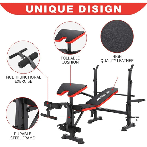 600lbs 6 in 1 Weight Bench Set with Leg Developer Curl Rack and Adjustable Workout Bench