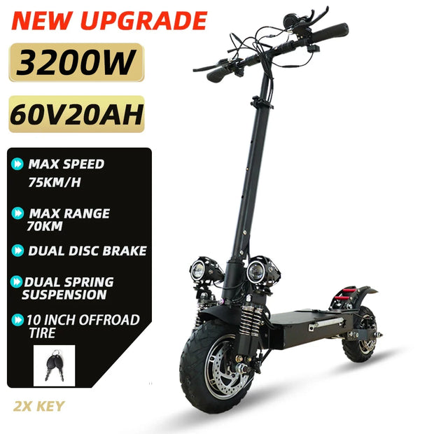 48-72V Hydraulic / Spring Suspension Foldable E-Scooter with Seat For Adults