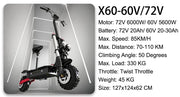 10/11 Inch 48V-72V 1000W-6000W  Off Road Electric Kick Scooter Foldable Adult 50-85km/h