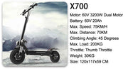 10/11 Inch 48V-72V 1000W-6000W  Off Road Electric Kick Scooter Foldable Adult 50-85km/h
