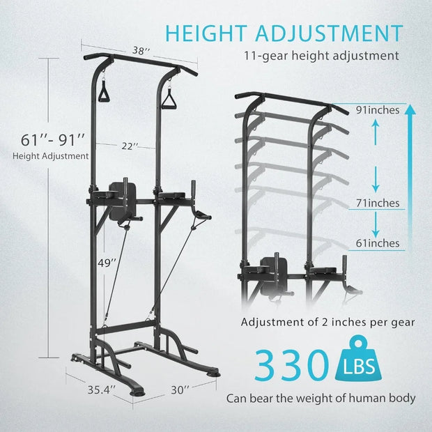 Height Adjustable Multi-Function Dip Station Pull Up Bar Stand with Backrest