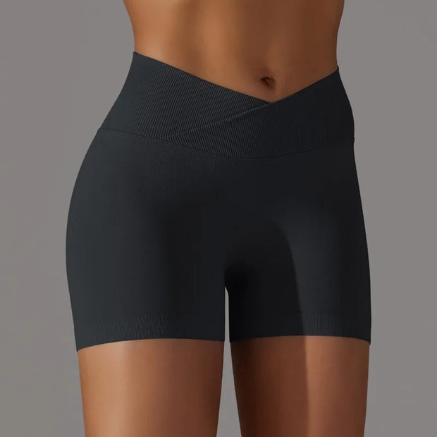 Women Solid Elastic Breathable Running Yoga Scrunch Butt Shorts
