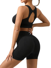 2 Piece Stretchy Sports Bra and High Waisted Seamless Workout Shorts