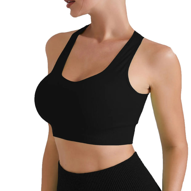Women Gym Workout Crop Top Yoga Vest Shockproof With Chest Pad