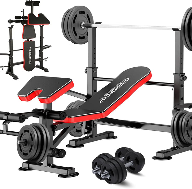 600lbs 6 in 1 Weight Bench Set with Leg Developer Curl Rack and Adjustable Workout Bench