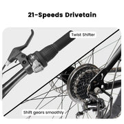 26 Inch 21 Speed Mountain Bike, 4-Inch Wide Fat Tire, Steel Frame, Disc Brake