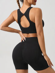 2 Piece Stretchy Sports Bra and High Waisted Seamless Workout Shorts