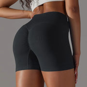 Women Solid Elastic Breathable Running Yoga Scrunch Butt Shorts