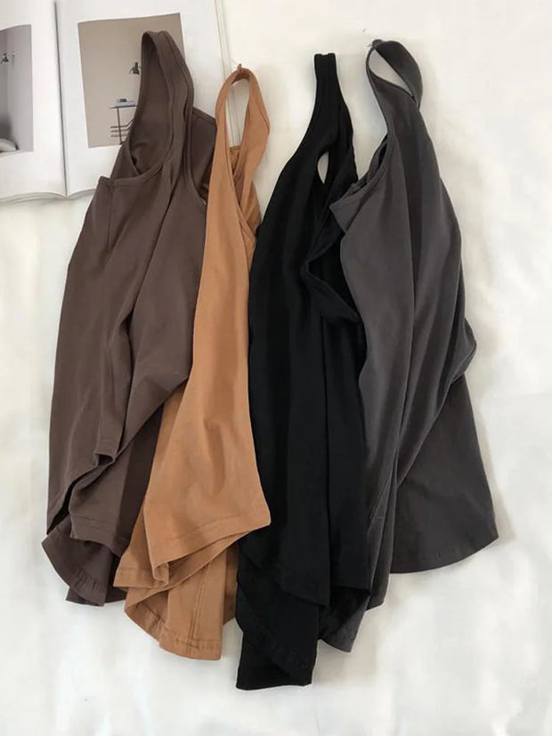 Women's Summer O-neck Sleeveless Solid Color Loose Basic Camisole Fitness Sport Tank Top