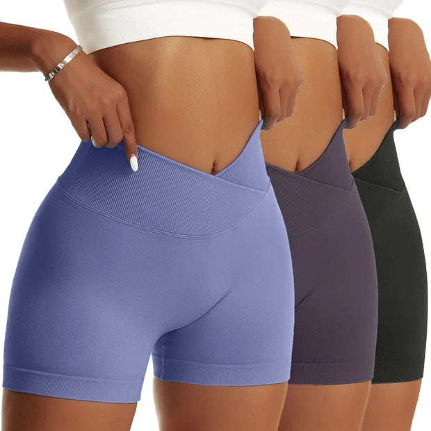 Women Solid Elastic Breathable Running Yoga Scrunch Butt Shorts