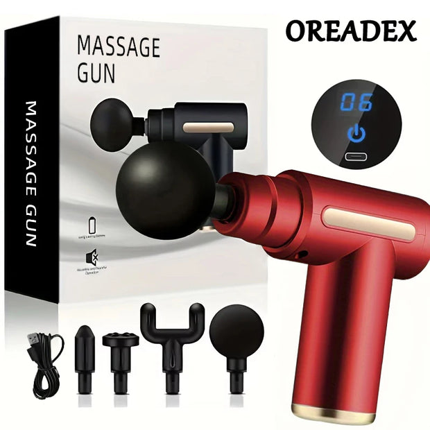 Portable Deep Tissue Massager with LED Touch Screen 4 Replaceable Massage Heads
