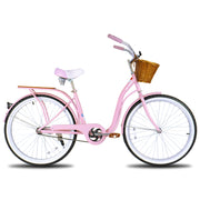 26 Inch Single Speed Beach Bike for Women with Basket and Rear Cargo
