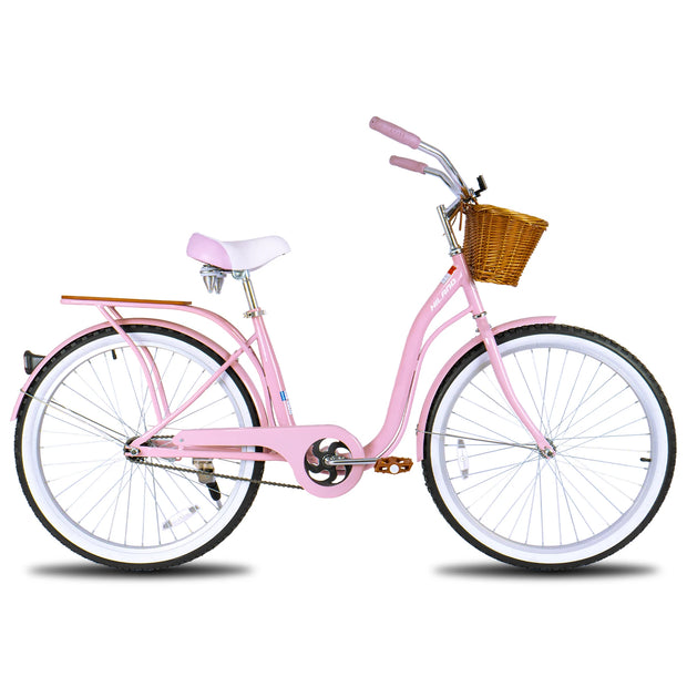 26 Inch Single Speed Beach Bike for Women with Basket and Rear Cargo
