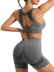 Women Workout Sets 2 Piece Stretchy Sports Bra and High Waisted Seamless Workout Shorts