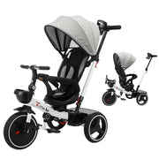 6-in-1 Baby Push Bike Steer Stroller, Detachable Guardrail, Adjustable Canopy, Safety Harness, Folding Pedal