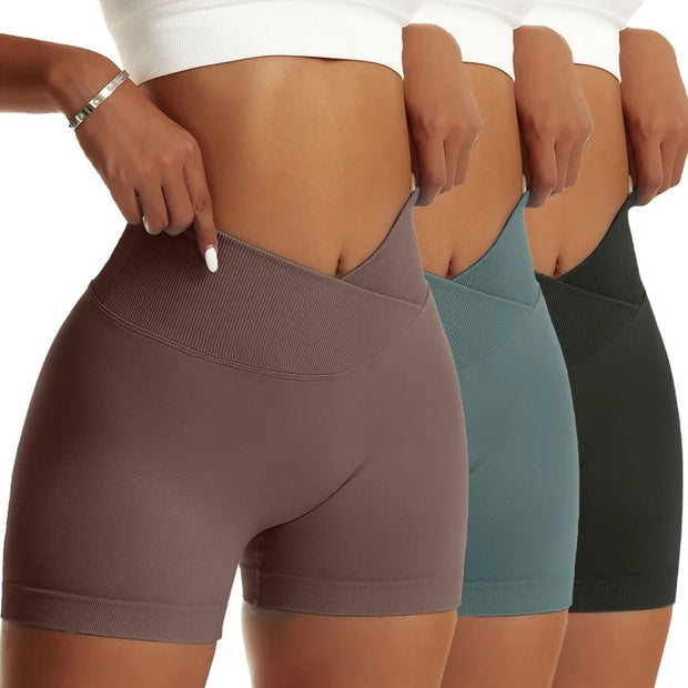 Women Solid Elastic Breathable Running Yoga Scrunch Butt Shorts