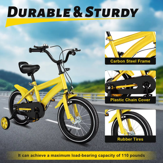 14" Children's Stabilized Training Bike with Handbrake Removable Wheels for Kids 3-6 Years