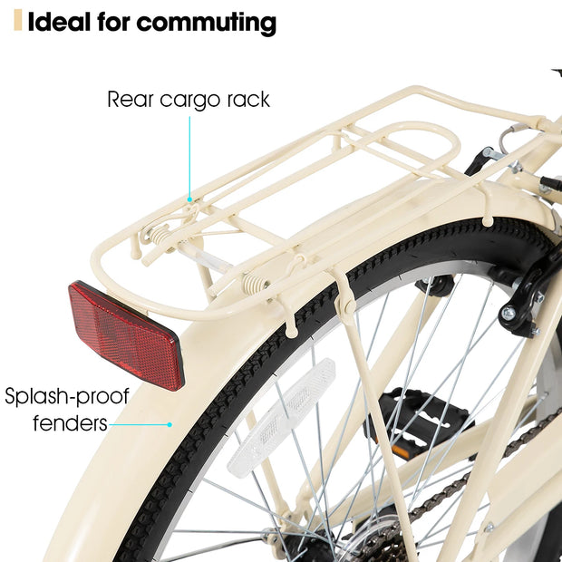 26 inch 7 Speed Beach Cruiser Bike for Men and Women with Rear Rack