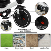 6-in-1 Baby Push Bike Steer Stroller, Detachable Guardrail, Adjustable Canopy, Safety Harness, Folding Pedal