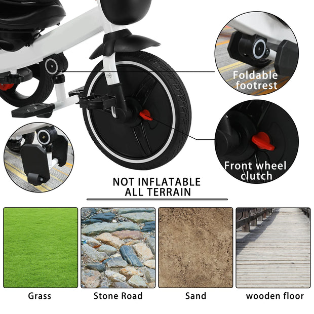 6-in-1 Baby Push Bike Steer Stroller, Detachable Guardrail, Adjustable Canopy, Safety Harness, Folding Pedal