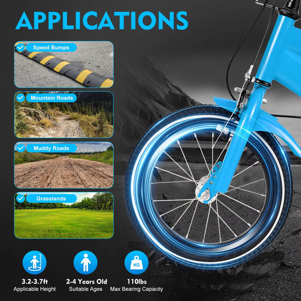 14" Children's Stabilized Training Bike with Handbrake Removable Wheels for Kids 3-6 Years