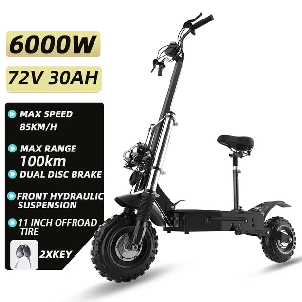 48-72V Hydraulic / Spring Suspension Foldable E-Scooter with Seat For Adults