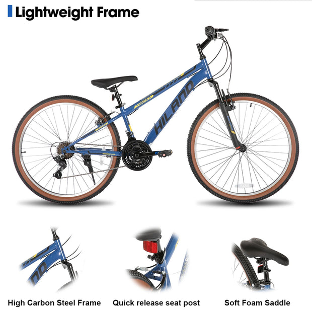 26 Inch Mountain Bike, 21 Speeds, High-Tensile Steel Frame, V Brake, Hardtail MTB