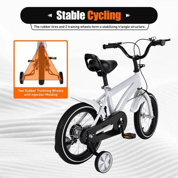 14" Children's Stabilized Training Bike with Handbrake Removable Wheels for Kids 3-6 Years