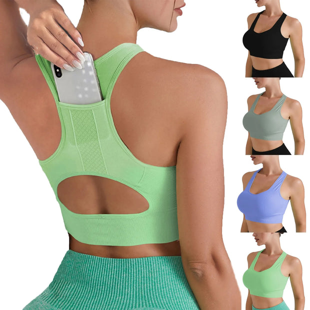 Women Gym Workout Crop Top Yoga Vest Shockproof With Chest Pad