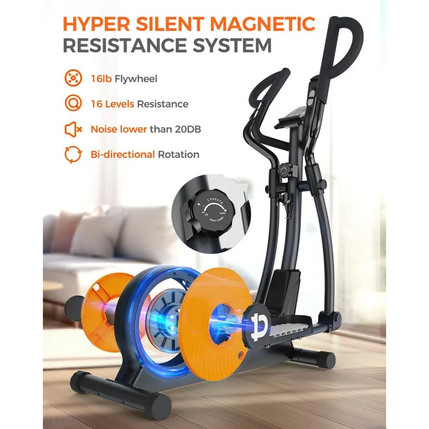 400LBS Weight Capacity Elliptical Machines With Hyper-Quiet Magnetic Driving System and16-Level Adjustable Resistance