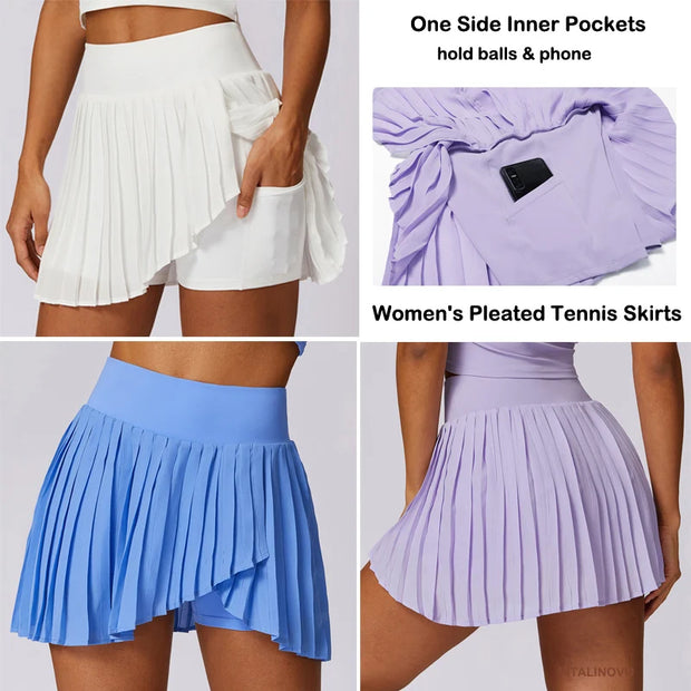 Women's High Waisted Pleated Tennis yoga Fitness Skort with Pocket