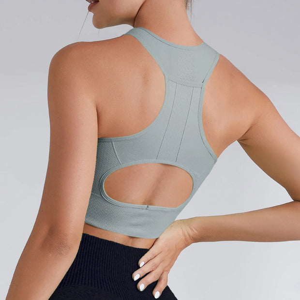 Women Gym Workout Crop Top Yoga Vest Shockproof With Chest Pad