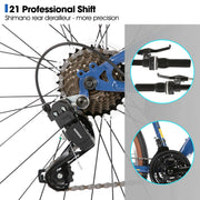26 Inch Mountain Bike, 21 Speeds, High-Tensile Steel Frame, V Brake, Hardtail MTB