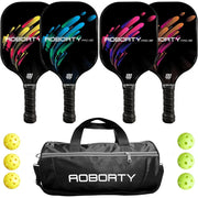 4 - USAPA Light Graphite Rackets Fiber Face & Polymer Honeycomb Core Pickleball Set with 6 Outdoor Pickleballs