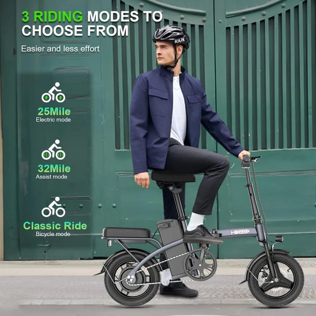 Folding Electric Bike for Adults,14” Tire 22Mph 400W (Peak 600W) Motor