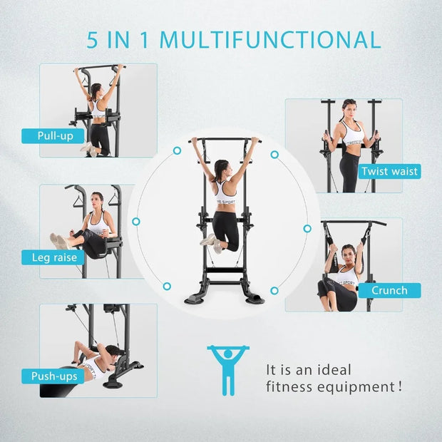 Height Adjustable Multi-Function Dip Station Pull Up Bar Stand with Backrest