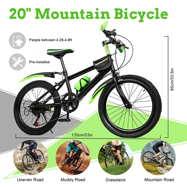 7 Speed 20" High Carbon Steel Kids Bike w/ Double Disc Brake