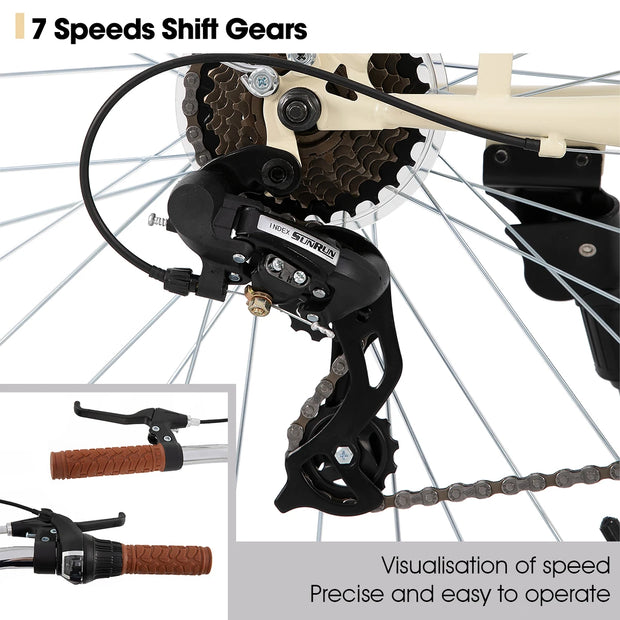 26 inch 7 Speed Beach Cruiser Bike for Men and Women with Rear Rack