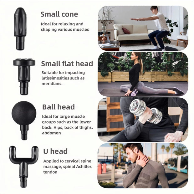 Portable Deep Tissue Massager with LED Touch Screen 4 Replaceable Massage Heads