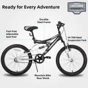 20 Inch Kid's Mountain Bike for Ages 5-13 Years Old, Dual-Suspension