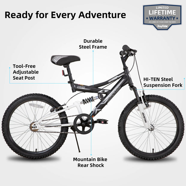 20 Inch Kid's Mountain Bike for Ages 5-13 Years Old, Dual-Suspension
