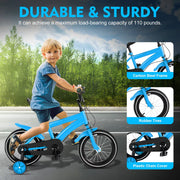 14" Children's Stabilized Training Bike with Handbrake Removable Wheels for Kids 3-6 Years