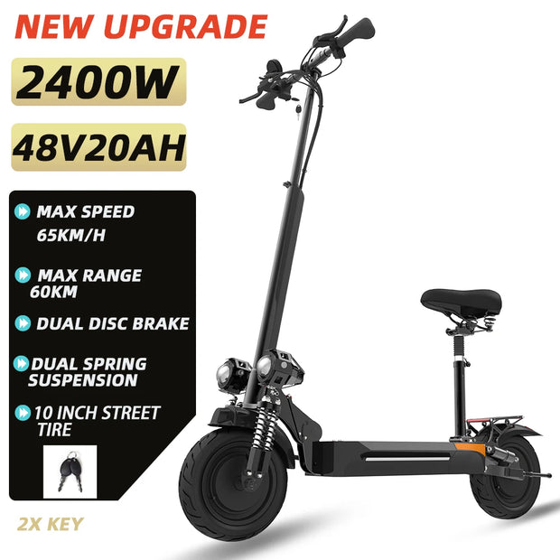 48-72V Hydraulic / Spring Suspension Foldable E-Scooter with Seat For Adults