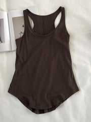 Women's Summer O-neck Sleeveless Solid Color Loose Basic Camisole Fitness Sport Tank Top