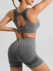 Women Workout Sets 2 Piece Stretchy Sports Bra and High Waisted Seamless Workout Shorts