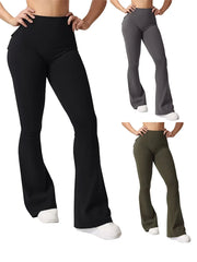 Women's Solid Color Cargo Yoga High Waist Scrunch Butt Flare Pants Booty Leggings